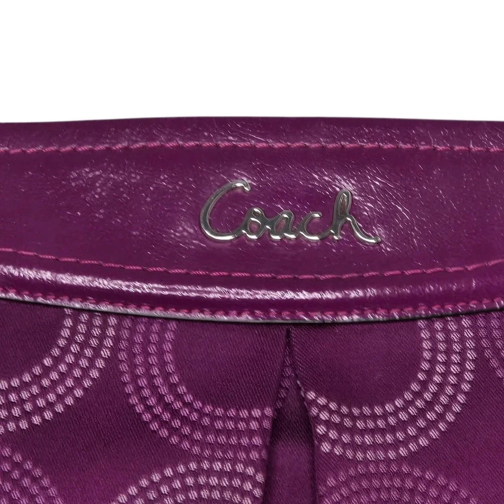 Coach Ashley Dotted Op Art Hippie Shoulder Bag Purple Signature Canvas Leather